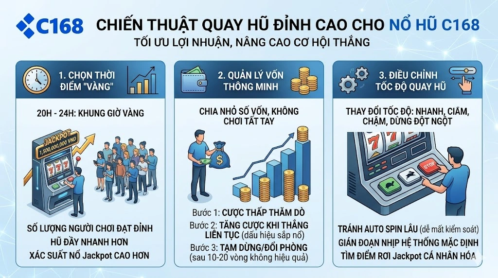 Cách chơi nổ hũ C168 dễ thắng: Bí kíp từ các cao thủ hàng đầu 2 chiến thuật quay hũ c168 tối ưu lợi nhuận hiệu quả