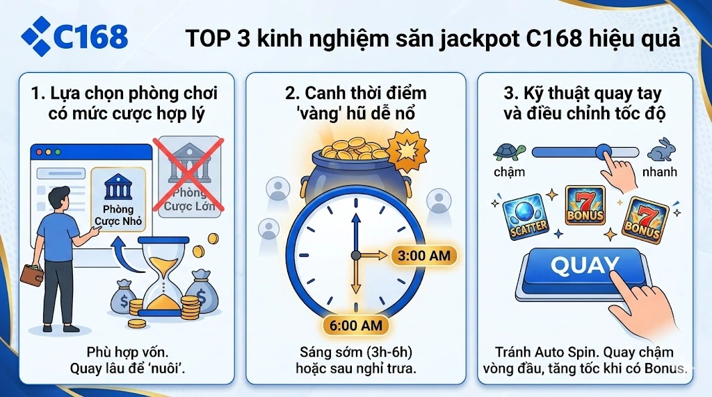 Kinh nghiệm săn jackpot C168 hiệu quả: Bí quyết từ các bậc thầy quay hũ 2 Top 3 kinh nghiệm săn jackpot C168 hiệu quả